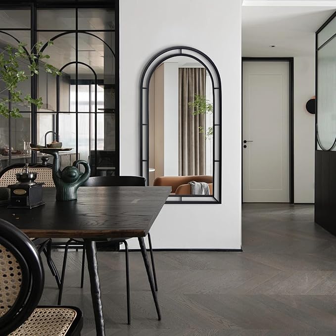 WAMIRRO 28"X53"Window Arched Black Full Length Mirror,Wall Mirror Decorative Black Window Pane Mirror Decor for Wall/Fireplace/Entryway/Hallway/Living Room/Bathroom