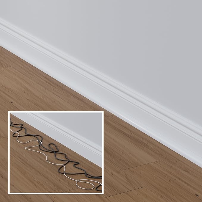 D-Line 157in White Corner Cable Concealer Multipack, Floor Wire Hider, Quarter Round Cord Cover, Organize Cords in Corners, Floor Molding - 10x 15.7in Lengths & Accessories