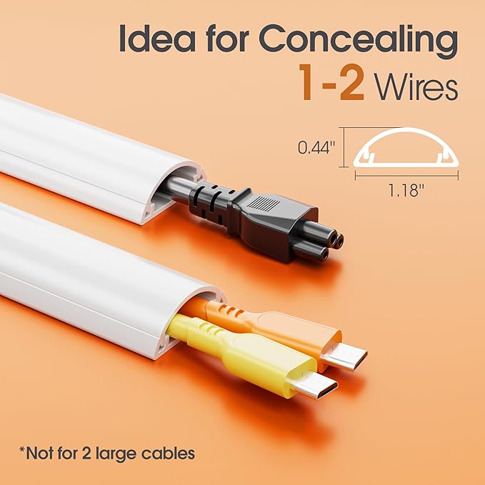 TV Cord Hider Wall, 56.7in Cord Covers for 1-2 Wires on Wall, Self-Adhesive Cable Hider Wire Covers for Cords on Wall, Paintable TV Wire Hider, Curved Decorative Cable Raceway, W1.18 H0.43in, White