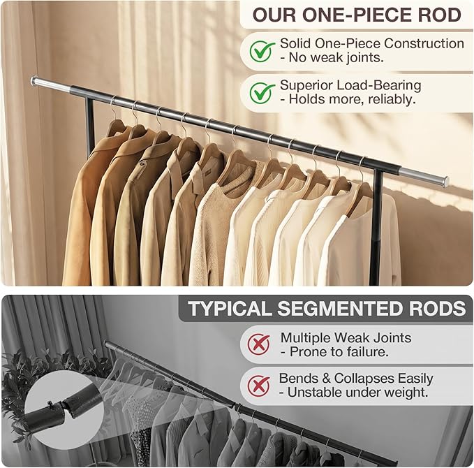 Heavy Duty Clothes Rack, Rolling Clothing Rack Load 650 LBS for Hanging Clothes with 2 Sturdy Shelves, Metal Garment Rack with Wheels for Bedroom, Laundry Room, Retail Store, Black, Large