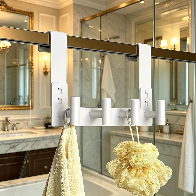 PMMASTO Over The Door Hooks, Fits 1-3/4" Thick Door No Drill Hooks for Closet Bathroom Bedroom Organization, Hanger for Coat Towel Robe (White, 4 T-Hooks)