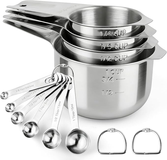 Measuring Cups and Spoons Set, 10 Piece Stainless Steel Nesting Measure Cup Includes 4 Cups & 6 Spoons, Stackable Dishwasher Safe Spoon Sets for Dry & Liquid Ingredients, Cooking & Baking Supplies