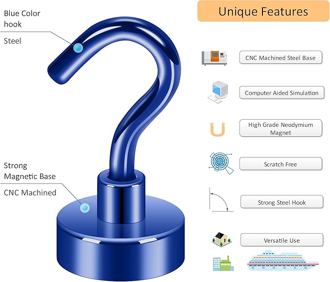 Neosmuk Magnetic Hooks, Heavy Duty 30lb+ Strong Magnet Hook for Cruise Cabins, Cruise Essentials 2026 for Hanging, Metal Wall Refrigerator Hangers (Navyblue, 10 Pack)