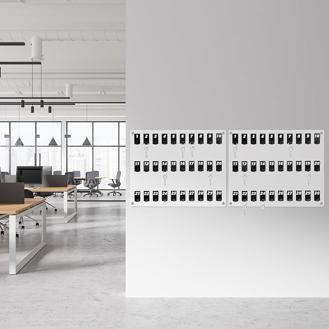Beeveer Acrylic Key Board with 30 No. Hooks Wall Mount Key Rack Holder Hanger Storage Collection for School, Garage, Car Dealer, Office, Hotel, Real Estate(Transparent)