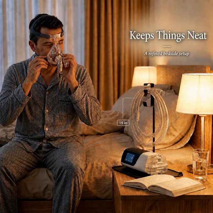 CPAP Hose Holder for Mask and Tube Hanger Stand for CPAP Nightstand - Supplies for CPAP mat for Bedside Organizer with Clean Mask Dust Cover - for CPAP Hook Hanger