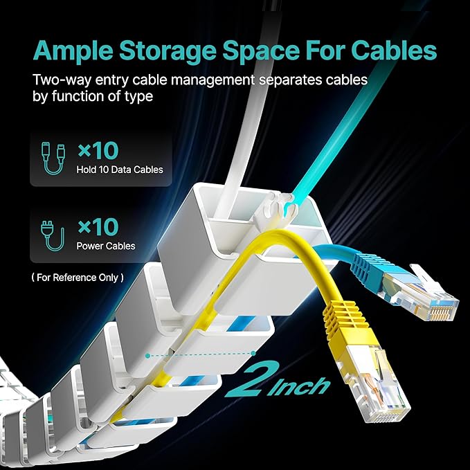 PEGZONE Under Desk Cable Management Spine – Flexible Cable Snake Organizer for Standing Desk, No Drill Clamp-on Vertebrae Wire Management for 0.4"-2" Table, White