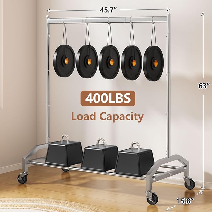 Wiracks Clothes Rack Clothing Rack with Wheels Rolling Clothing Rack for Hanging Clothes Garment Rack Loads 300 LBS for Bedroom, Laundry Room, Retail Store (Silver)