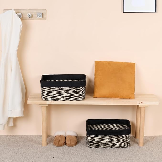 MiniArk Large Storage Baskets for Shelves, Closet Organizers Bins for Clothes Blanket Towels, Baby Nursery, Toy Baskets Box, Woven Rope Baskets, 17 x 13 x 7.5”, 2 Packs Woven Brown