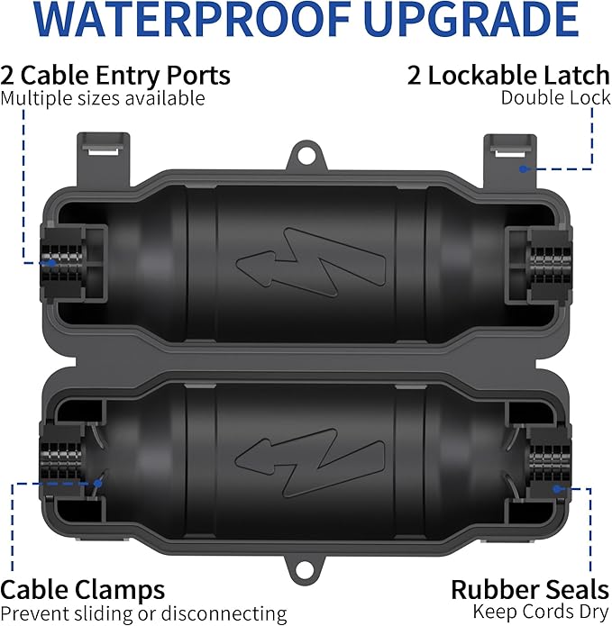 3 Pack Outdoor Extension Cord Safety Cover with Waterproof Seal IP54 Water-Resistant, Weatherproof Electrical Connection Box with 2 Latches, Plug, Socket, Holiday Decoration Light, Black