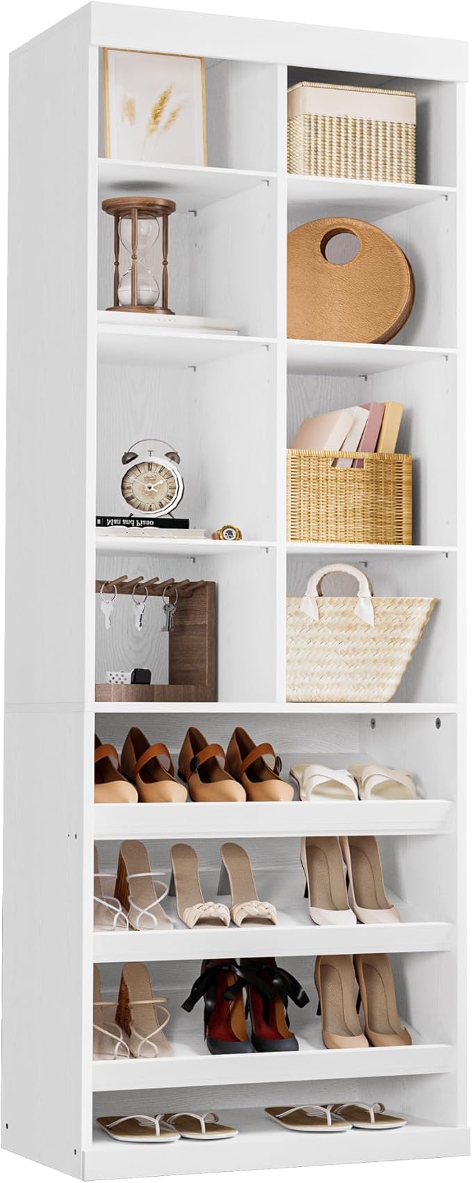 IRONCK Closet Shoe Organizer Cabinet with Shelves and Cubbies, Narrow Footwear Shoe Rack Storage Organizer for Closet for Bedroom, Entryway, Mudroom, White