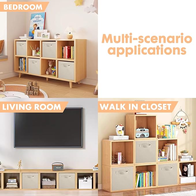 ShellKingdom Storage Bins, Foldable Fabric Storage Cubes And Cloth Storage Organizer Drawer For Closet And Toys Storage, 13 X 13 X 13 INCH, 6 Pack (Beige)