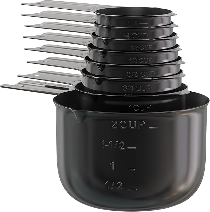 Color Up Measuring Cup Set, 8 Piece – Includes 2 Cup, Black Finish, Stainless Steel, Accurate for Wet & Dry Ingredients, Embossed Markings, Easy-Pour Spouts, Dishwasher-Safe, Kitchen Essential