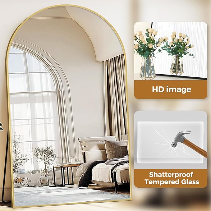 Oversized Full Length Mirror 72x44 Inch - Wall Mounted or Standing Floor Mirror with Aluminum Alloy Frame, Shatterproof Tempered Glass - Modern Mirror for Bedroom, Living Room, Closet, Gold
