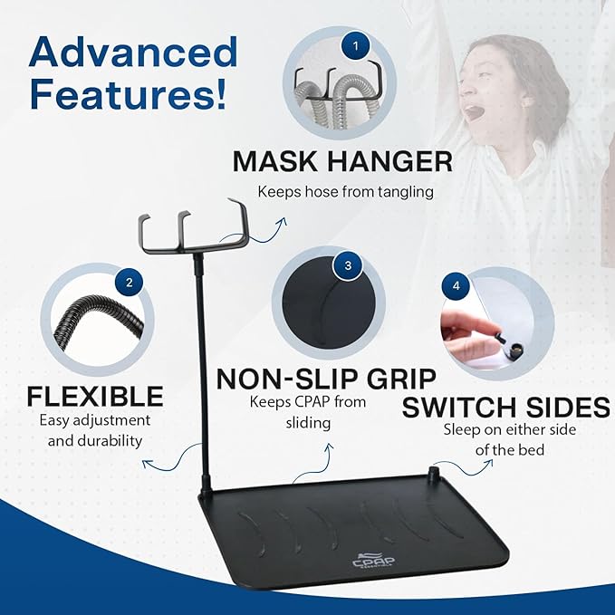CPAP Protector Mat & CPAP Hose Cover Soft 6ft – Bedside CPAP Organizer with Mask Hanger, Non-Slip Tray for CPAP Machine & Tubing - Neat and Tidy (2.1 Hose Sleeve Special)