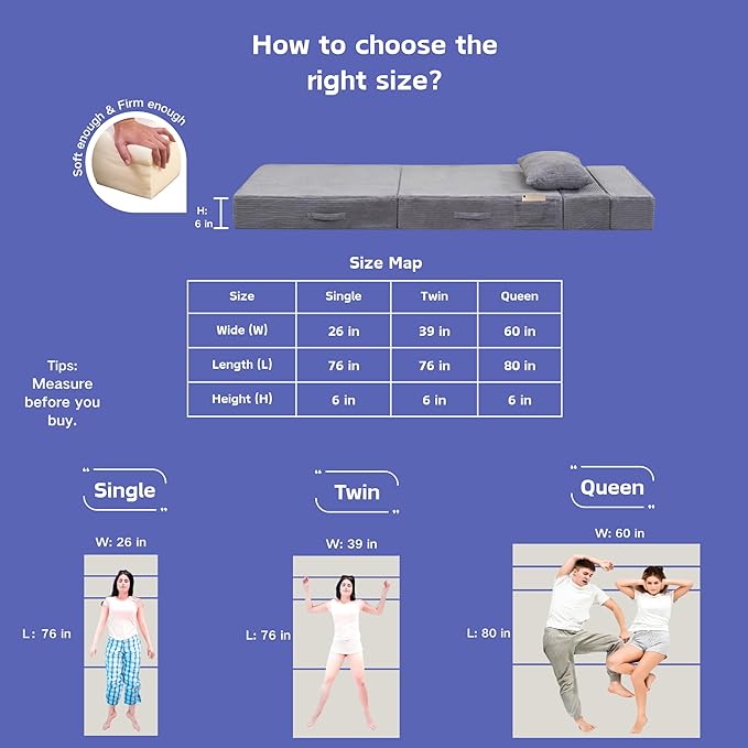 Folding Sofa Bed, 4 in 1 Convertible Sleeper Chair with Pillow, Twin Memory Foam Fold Out Chair Bed, Modern Floor Futon Sofa Couch Mattress for Living Room/Guest/Apartment, Light Gray