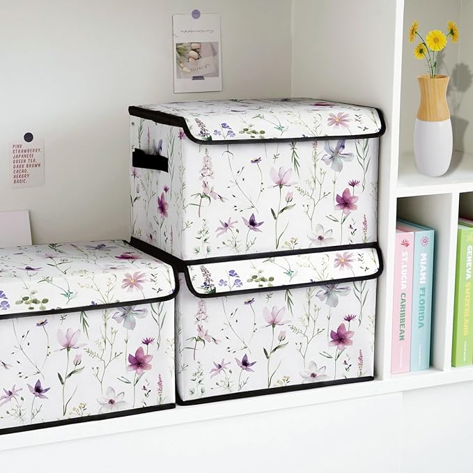 Stackable Storage Bins with Lids,Closet Organizers Fabric Box for Home and Office,Blanket Clothes Organizers,Under Bed Storage Containers 3 Pack