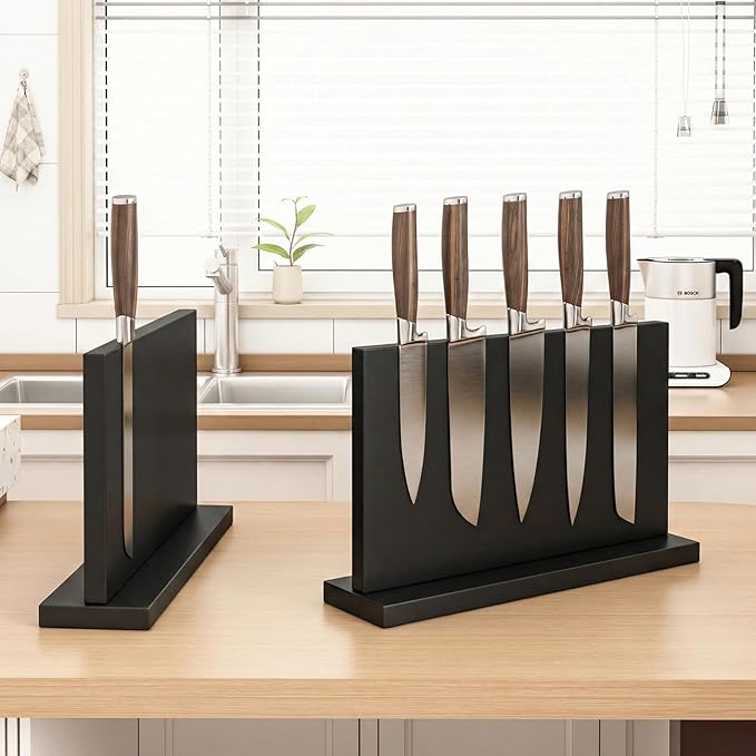 THMINS Extra Large Magnetic Knife Holder, Double-Sided Magnetic Knife Block Universal Multi-function Display Rack for Kitchen Counter (Black)