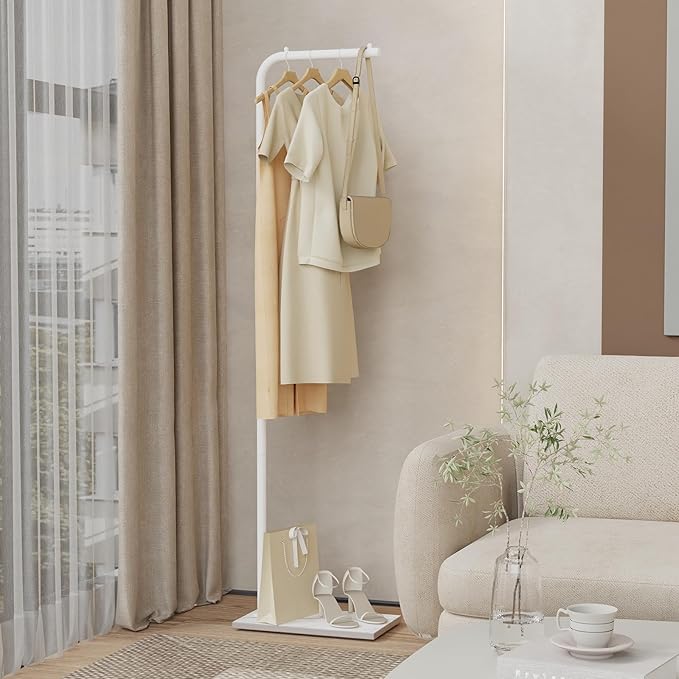 Metal Garment Rack, Coat Rack with Base, Stable Coat Tree Suitable for Bedroom, Hallway, Entrance, for Hats, Coats, Scarves, 70.8 Inches High, White