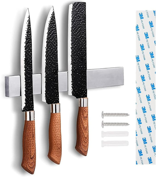 10 Inch Magnetic Knife Strip No Drilling - Upgraded Stainless Steel Magnetic Knife Holder for Wall with 3M Type, Magnet Knife Bar Rack for Kitchen Utensil & Tool organizer, Art Supply Accessory