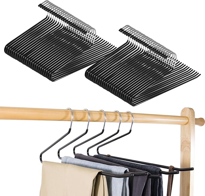 Pants Hangers,50-Pack Clothes Hangers, Non-Slip Open-Ended Pant Hanger,White Metal Hangers Design for Jeans,Slacks,Scarf (Black)
