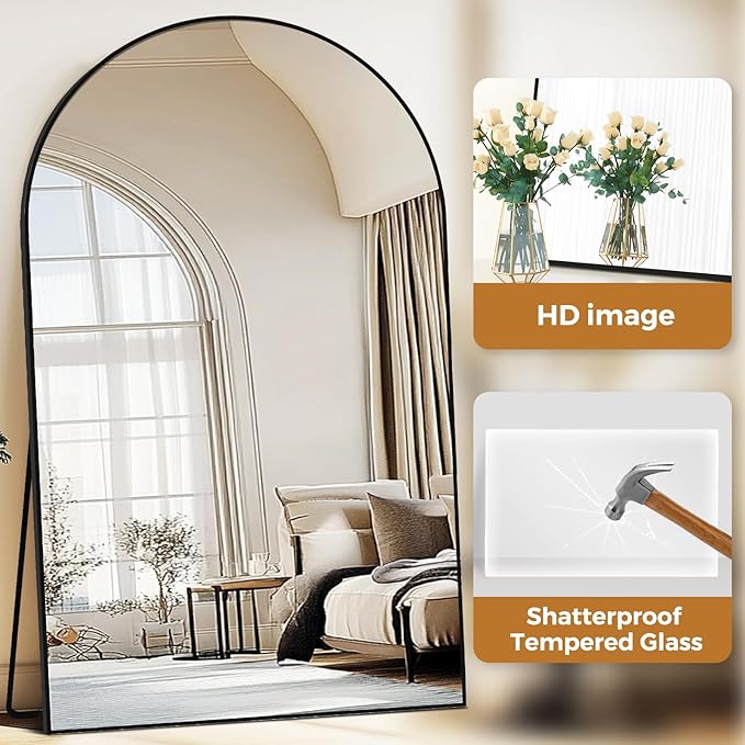 Oversized Full Length Mirror 72x44 Inch - Wall Mounted or Standing Floor Mirror with Aluminum Alloy Frame, Shatterproof Tempered Glass - Modern Mirror for Bedroom, Living Room, Closet, Black