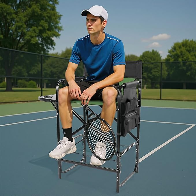 Outvita 2 Piece 31" Tall Directors Chair Height Seat Folding with Side Table Storage Bag, Support for 300Lbs Portable Makeup Artist Chair with Bar Height(Dark Green/Black)