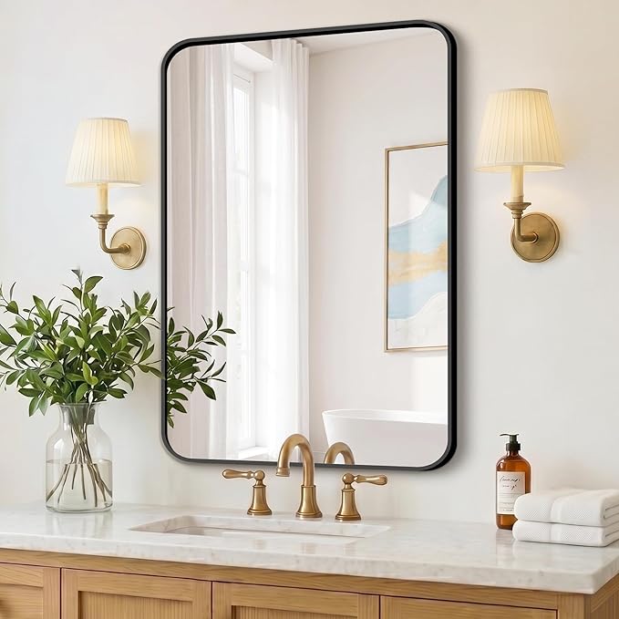 FICTOR Bathroom Mirror, 36"x24" Black Framed Vanity Mirror for Wall, Shatterproof &Anti-Rust Bathroom Mirrors for Over Sink, Bedroom, Living Room, Entryway, Vertical/Horizontal Mount