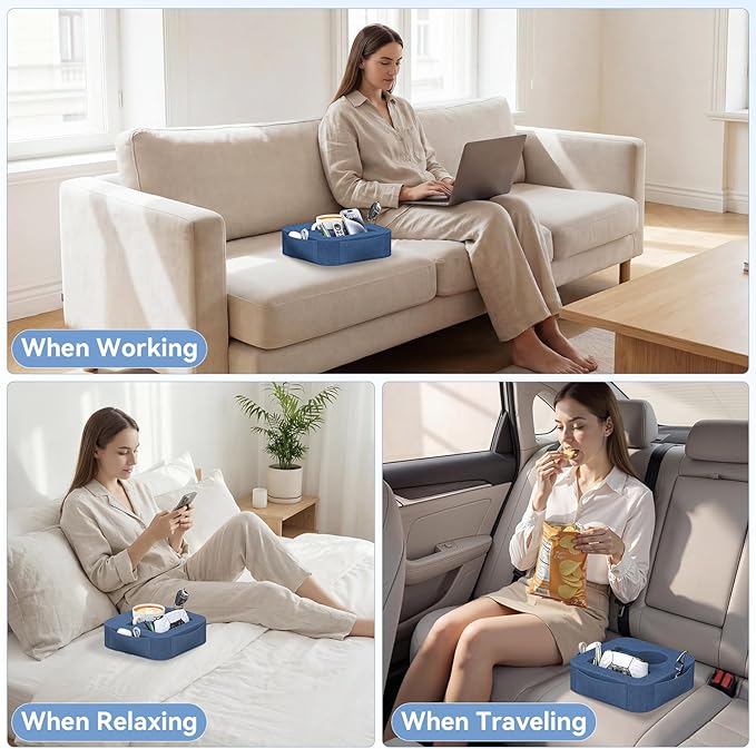 Couch Cup Holder Pillow, Couch Caddy for Drink, Snack, Phone, Remote, Game Controller, Removable and Washable Cup Cozy Pillow, Small Sofa Cup Holder Tray for Bed, Car, Desk, Sofa, Blue
