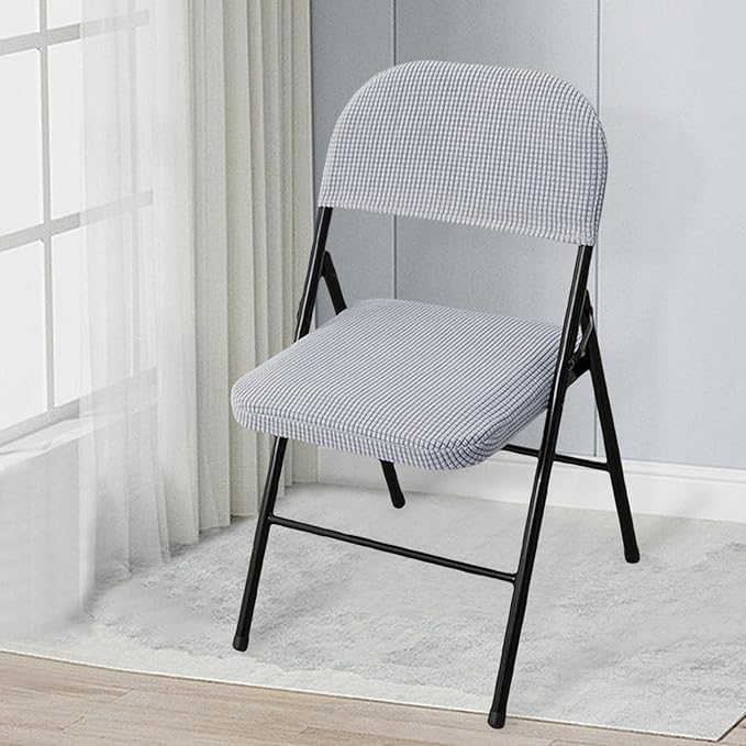 Dust-Proof Folding Chair Covers 2 Piece Set Backrest & Seat Cushion Cover for Office Meeting，Household，Computer，Party (Light Grey, One Size)