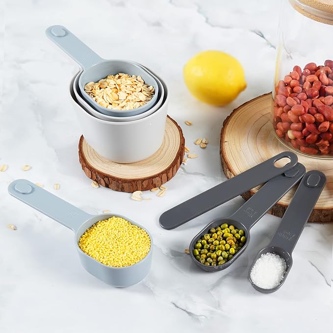 Measuring Cups and Spoons set 10 Pieces, Stackable Measuring Cup with Lid, Kitchen Cooking Baking Measuring Spoons Set for Liquid and Dry, BPA Free, Dishwasher Safe