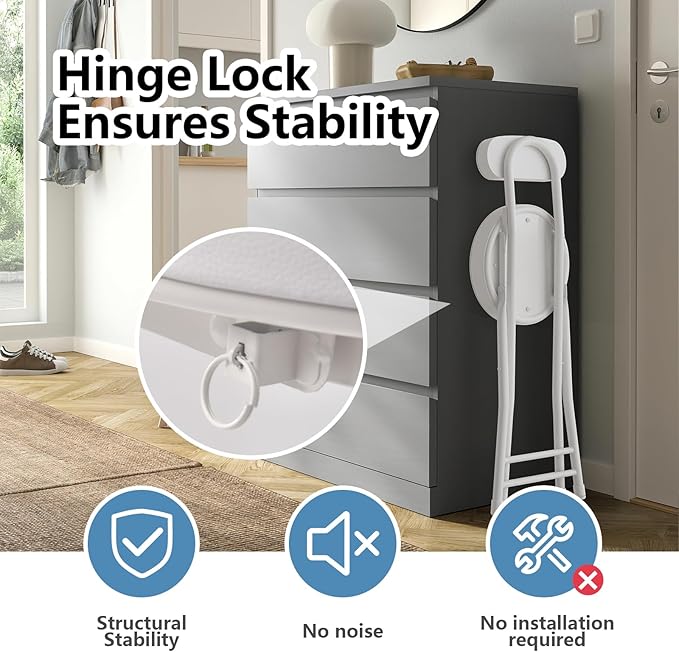 Folding Stool,Cushioned Padded Folding Bar Stool,24inch White Height Heavy Duty Portable Chair Stool with 300lbs Capacity for Kitchen Living Room Garden Camping Fishing