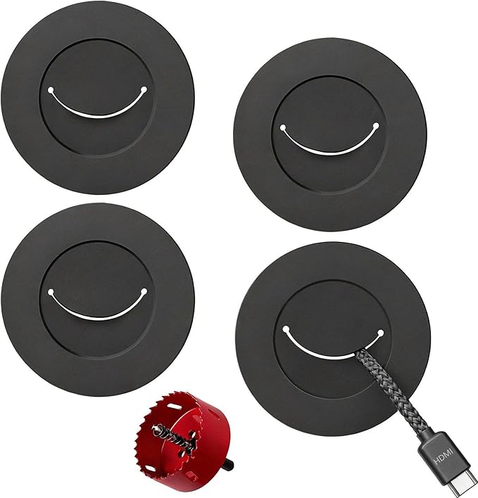ZhiYo TV Cord Hider for Wall Mounted TV, in Wall Cable Management Kit for TV, Black Behind Wall Cable Management Kit, Cord Concealer Kits with 4 Wire Pass Throughs and 1 Hole Saw Drill Attachmen