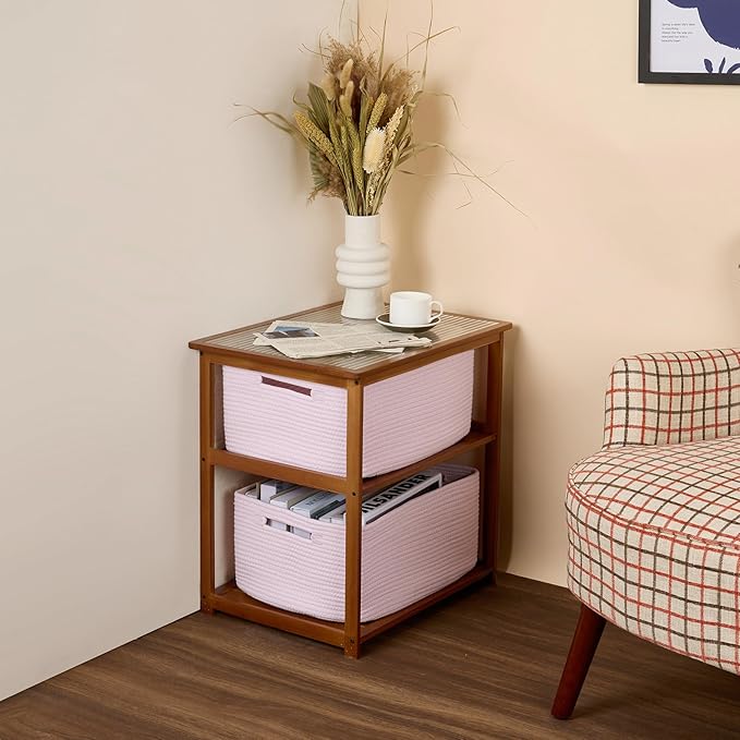 MiniArk Large Storage Baskets for Shelves, Closet Organizers Bins for Clothes Blanket Towels, Baby Nursery, Toy Baskets Box, Woven Rope Baskets, 17 x 13 x 7.5”, 3 Packs Light Pink