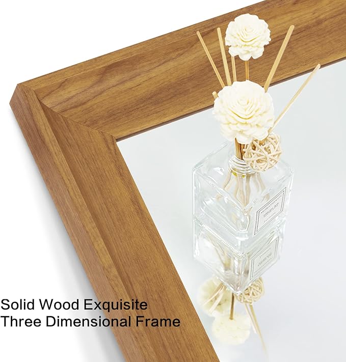 Full Length Mirror Wood Frame, 65x22in Floor Mirror Wall Full Body Mirror with Standing, Leaning Hanging for Bedroom,Living Room, Large Wooden Frame, Dark Wood