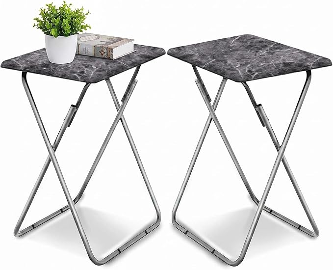 Tv Trays Folding Tv Table, Dinner Table for Eating with Sturdy Metal Frame, Small Foldable Snack Trays Table for Living Room, Couch,Sofa, Bed, No Assembly Required (Black Marble 2-Piece Set)