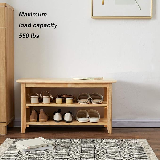 XKZG Shoe Storage Bench Wooden Shoe Rack Bench Simple Style Wood Entryway Bench (Natural,31.5")