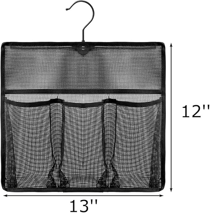 ALYER Mesh Shower Organizer,Shower Caddy with Rotating Detachable Metal Hanger, Quick Dry Bathroom Storage for Toiletry Accessories, Portable Shower Bag for RV,Dorm,Gym and Travel (Black)