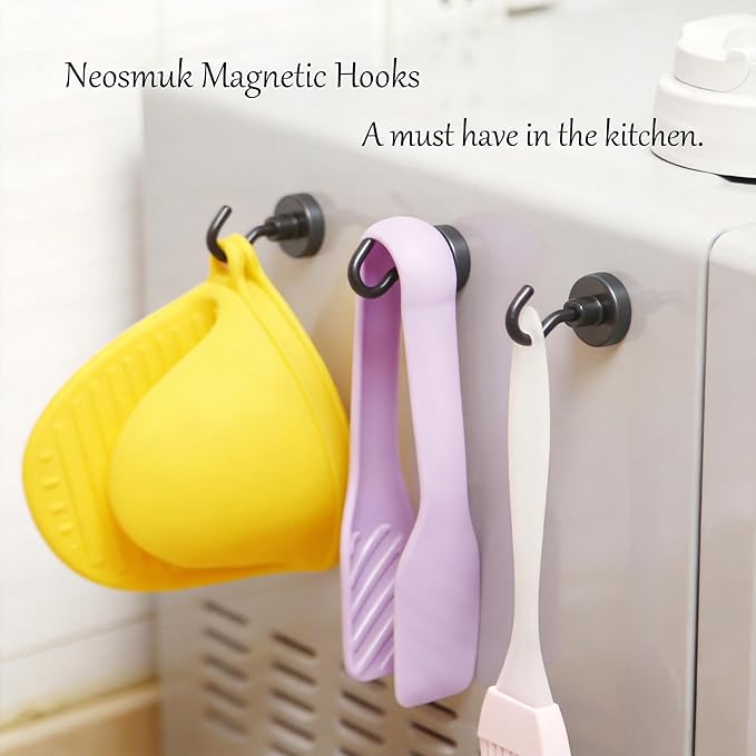 Neosmuk Magnetic Hooks, Heavy Duty 40lb+ Strong Magnet Hook for Cruise Cabins, Cruise Essentials 2026 for Hanging, Metal Wall Refrigerator Hangers (Gunmetal, 10 Pack)