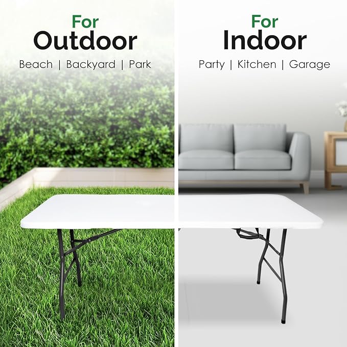 EconoHome White 8ft Folding Table with Handle | Heavy-Duty Foldable Table | Portable Table for Indoor & Outdoor Use | Perfect for Events, Camping, Parties, Dining & More