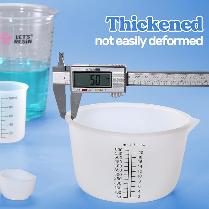 LET'S RESIN Silicone Measuring Cups, 600ml/20oz&100ml Accurate 2 Scales Durable Measuring Cups, Thicker&Non-Stick Resin Mixing Cups, Silicone Stirring Stick, Easy Clean Resin Supplies for Resin Mixing