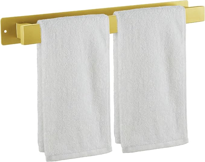 Bathroom Towel Bars,16-Inch Stainless Steel Towel Bar for Large Towel,Strong Self-Adhesive/Screws Wall Mounting,Rust-Proof,Towel Holder for Bathroom and Kitchen Storage (Gold)