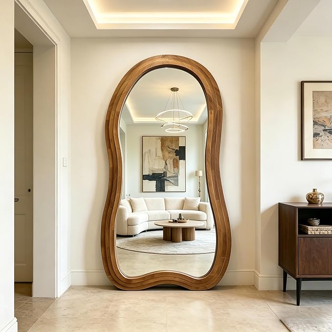 Irregular Full Length Mirror, 71"x33.5" Oversized Organic Floor Mirrors with Triple-Layer Solid Wood Frame, Asymmetrical Full Body Mirror for Living Room Entryway Hallway, Leaning/Hanging