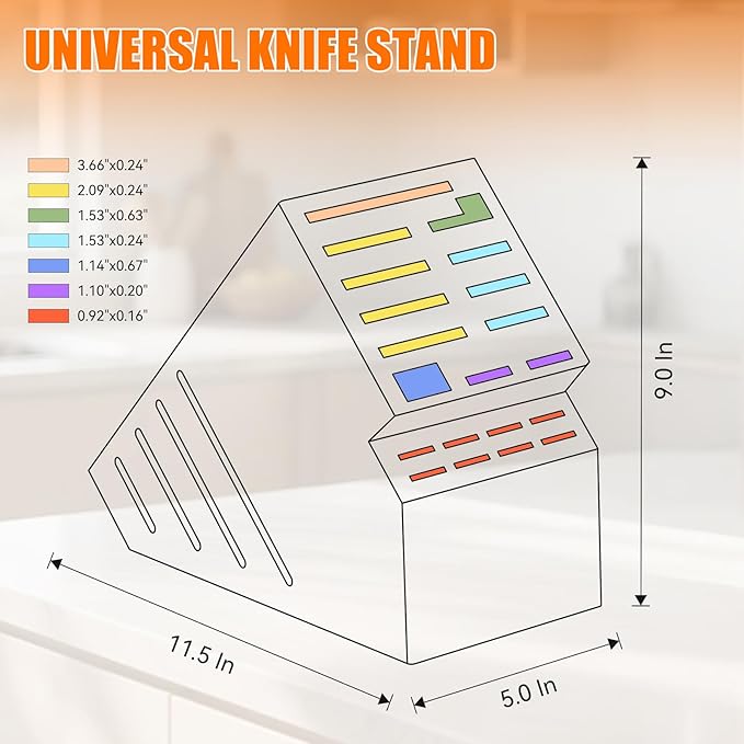 Teak Wood Knife Block Holder without Knives, 20 Slot Large Universal Wooden Knife Block Organizer with Wide Slots and Secure Stand, Countertop Butcher Block for Kitchen Storage