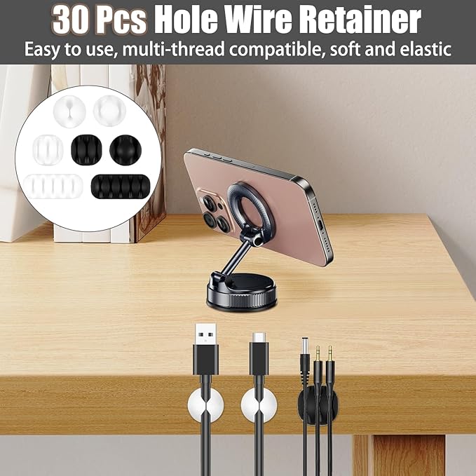 190-Piece Cable Management Kit, 100 R-Type Clips 60 Reusable Cable Ties 30 Multi-Slot Wire Holders, Self-Adhesive Cord Organizer for Desk, Under Desk, Nightstand, Gaming Setup, Office & Home