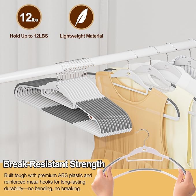 Plastic Hangers 50 Pack, Stackable Slim Space Saving Hangers with Non-Slip Pads, 360° Swivel Hook, Cascading Strip for Vertical Storage, Closet Organizer for Shirt, Suit, Skirt, Coat - Gray
