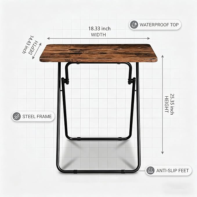 Tv Trays Folding Tv Table, Dinner Table for Eating with Sturdy Metal Frame, Small Foldable Snack Trays Table for Living Room, Couch,Sofa, Bed, No Assembly Required (Yellow Brown（Black Legs）)