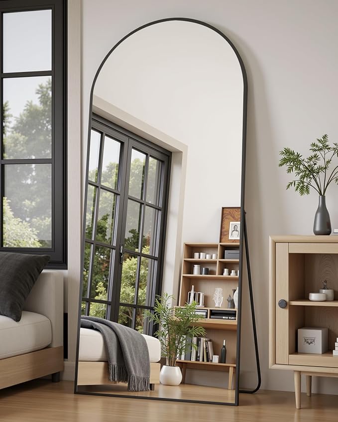 Suidia Full Length Mirror, 71"x32" Floor Standing Mirror Freestanding, Full Body Mirrors with Stand for Bedroom, Hanging Mounted for Living Room Cloakroom, Black, Arched Style