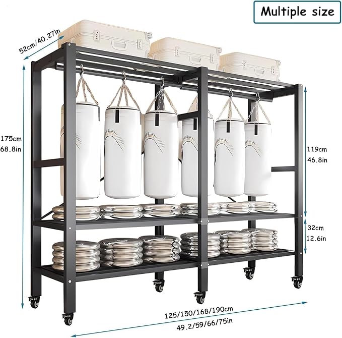 Heavy Duty Covered Clothes Rack with Magnetic Door Foldable Portable Wardrobe Closet for Hanging Clothing Rolling Black Metal Garment Rack on Wheels Closet System (Black, 49.12in)