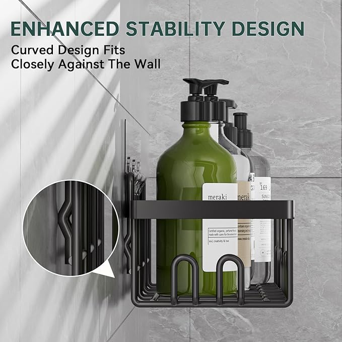 5-Pack Adhesive Shower Caddy, Rustproof Stainless Steel Organizer for Bathroom Storage with Large Capacity, No Drilling Bathroom Caddy with Soap Toothbrush Holder for Kitchen Home Black