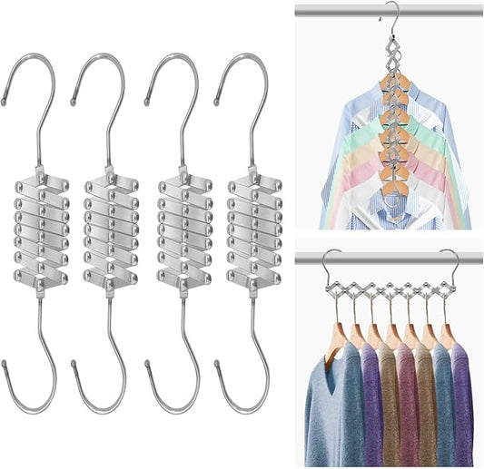 4 Pack Space Saving Hangers for More Than 28 Clothes, Extendable Standard Hangers for Closet, Foldable and Portable, Space Savers for Closet Organizers and Storage, Dorm Room Essentials